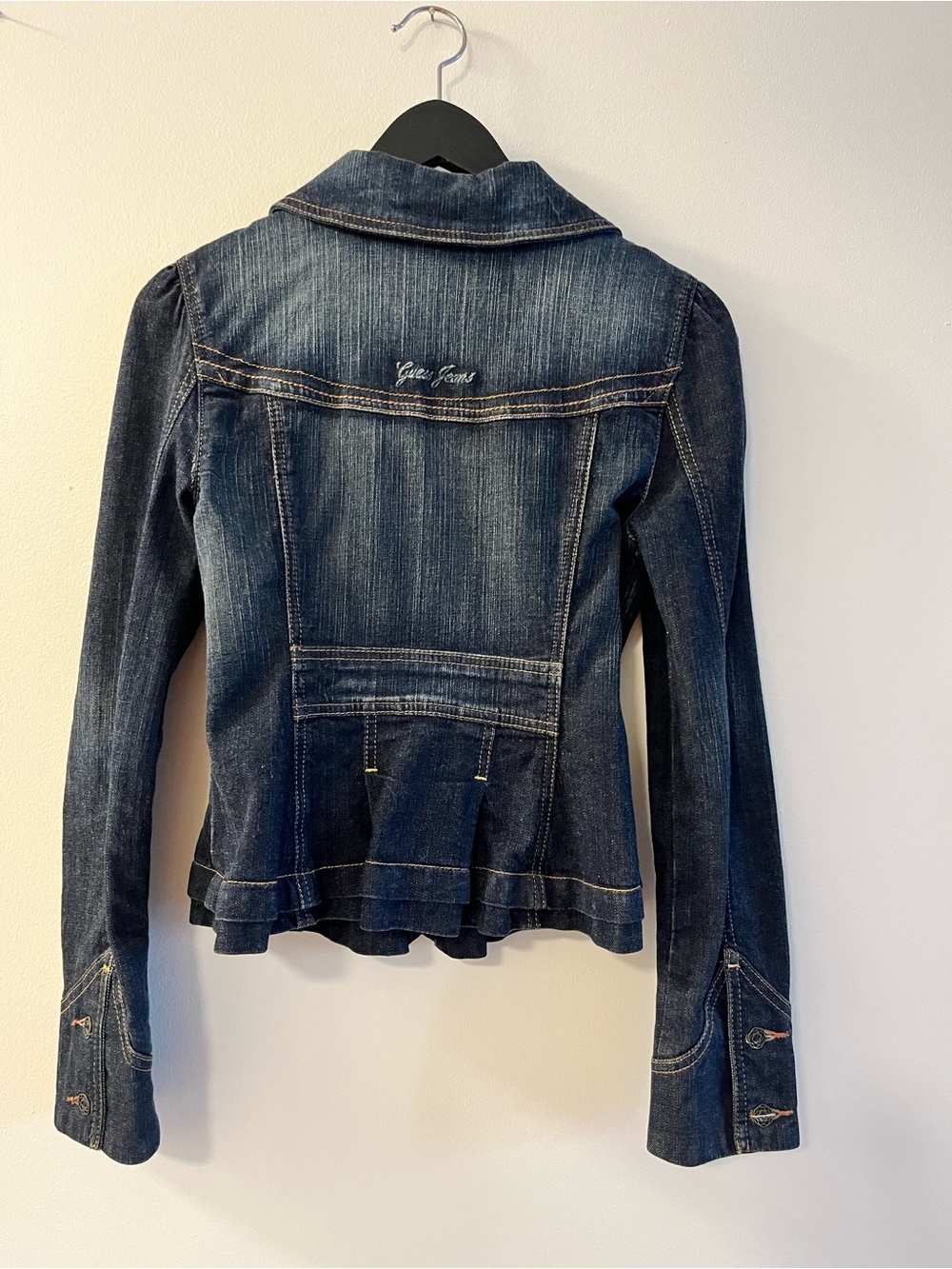 Guess Dark Blue Denim Fitted Peplum Jacket - Picture 2 of 5